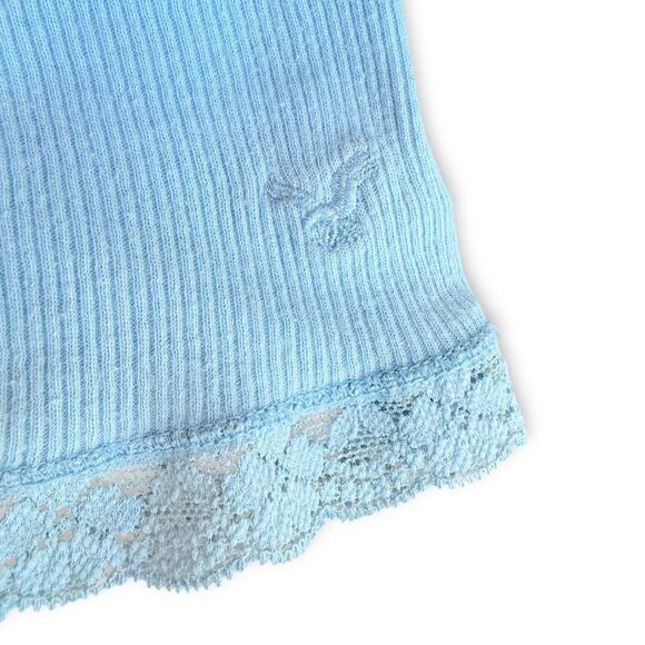 Y2K American Eagle Blue Rib Lace Long Fitted Tank Cami ASO ALT Elena Gilbert L - Picture 3 of 10